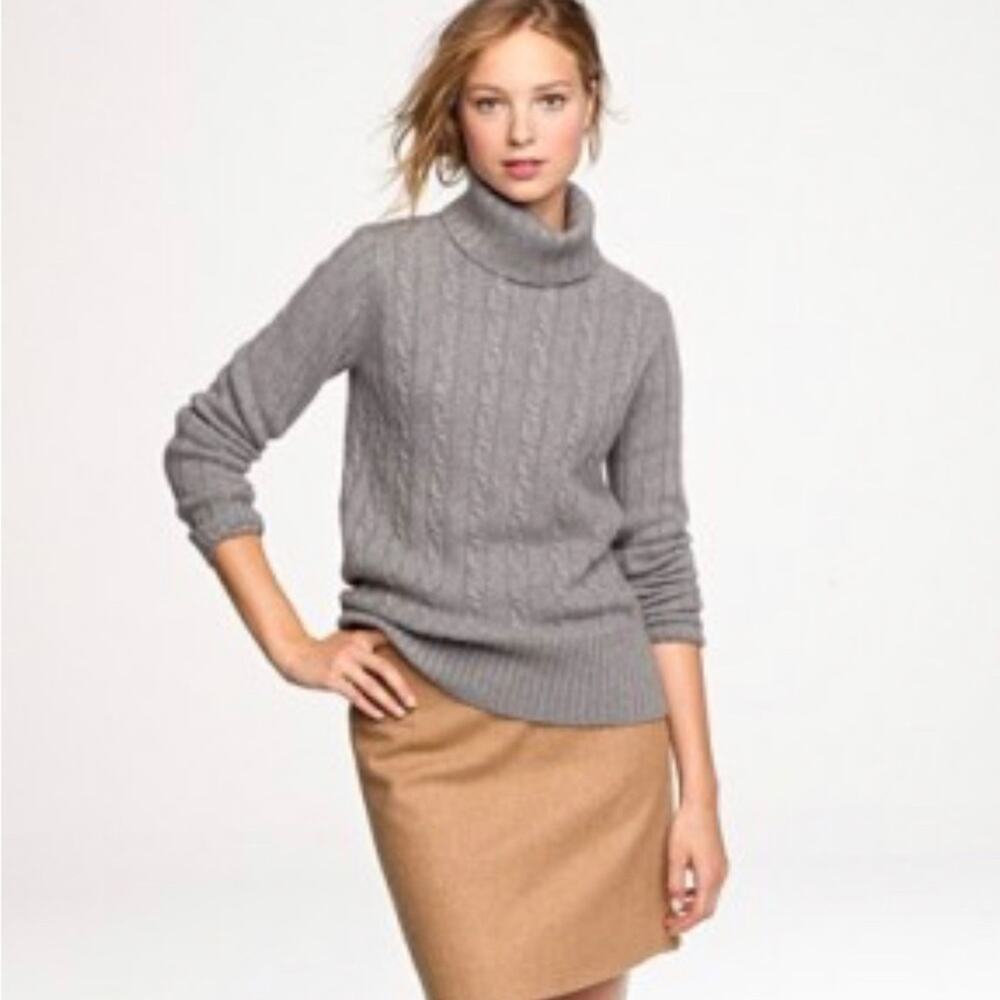 J Crew Cambridge Chunky Cable Knit Turtleneck Sweater 47934 Grey XS Preppy